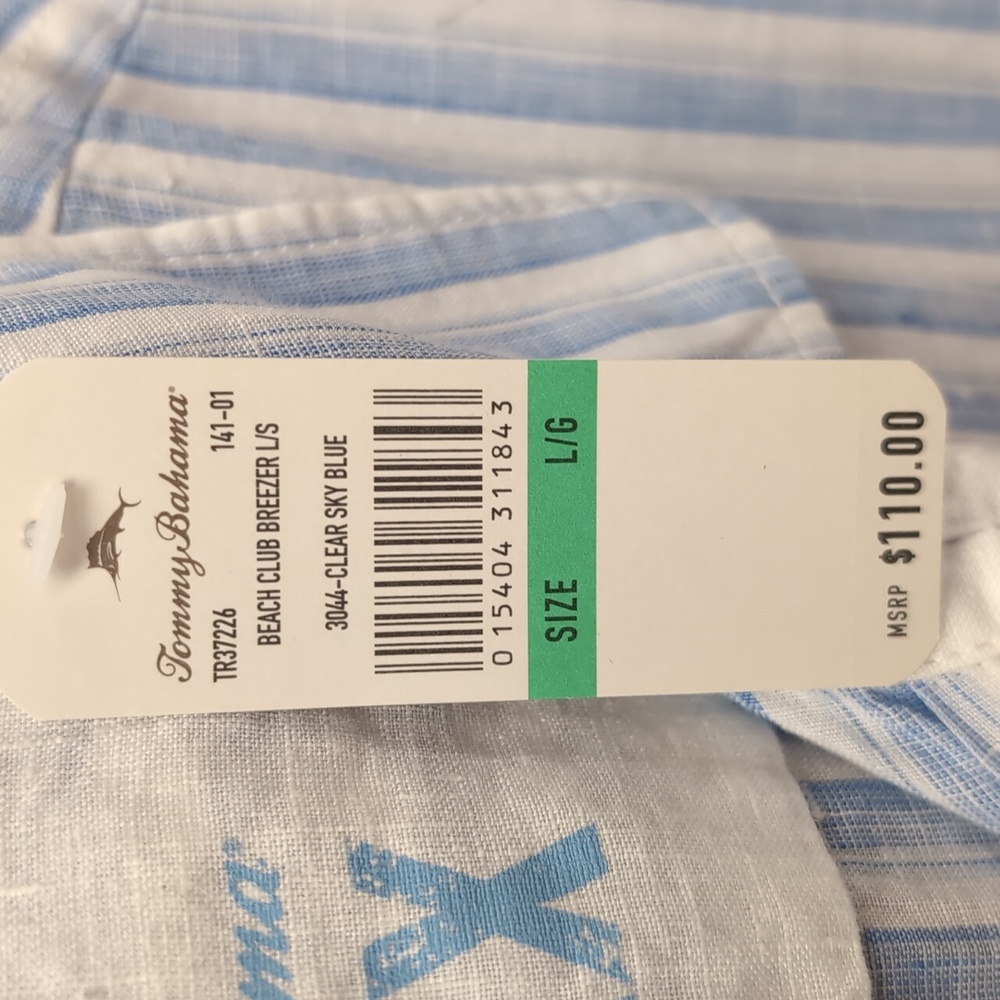 Tommy Bahama Blue Striped Men's Linen Shirt. Size Large (New With Tags) - Picture 5 of 5